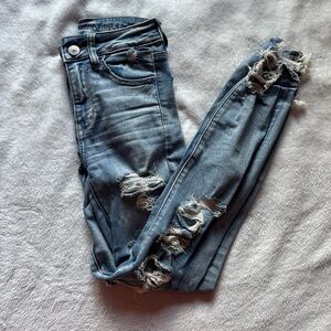 American Eagle Blue Jeggings Distressed Denim